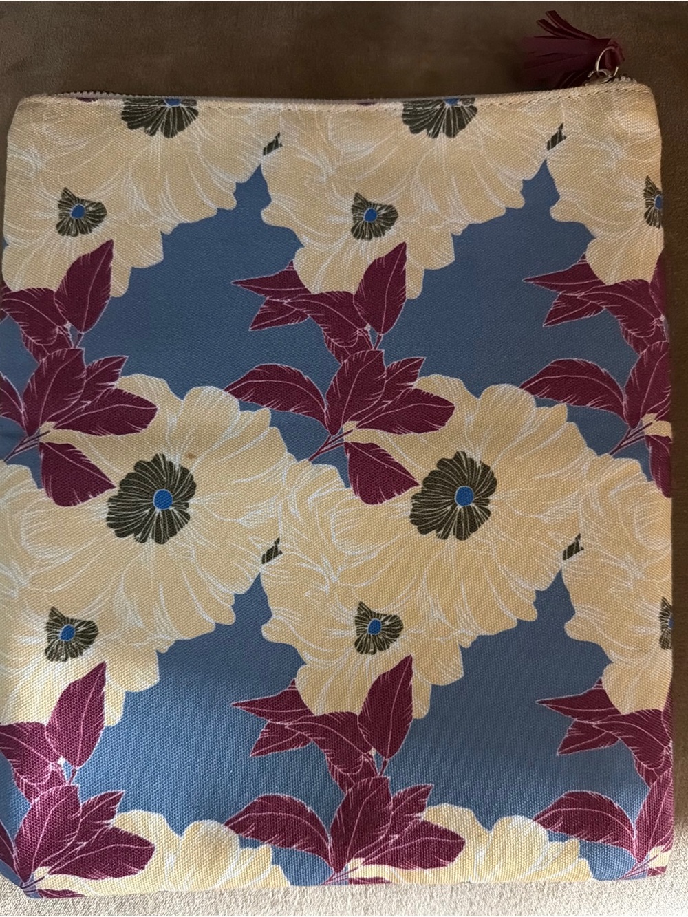Floral Zip Pouch in Blue, Cream & Berry